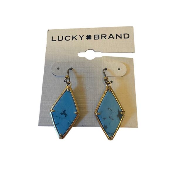 Diamond Shaped Faux Turquoise Drop Earrings - Picture 5 of 6